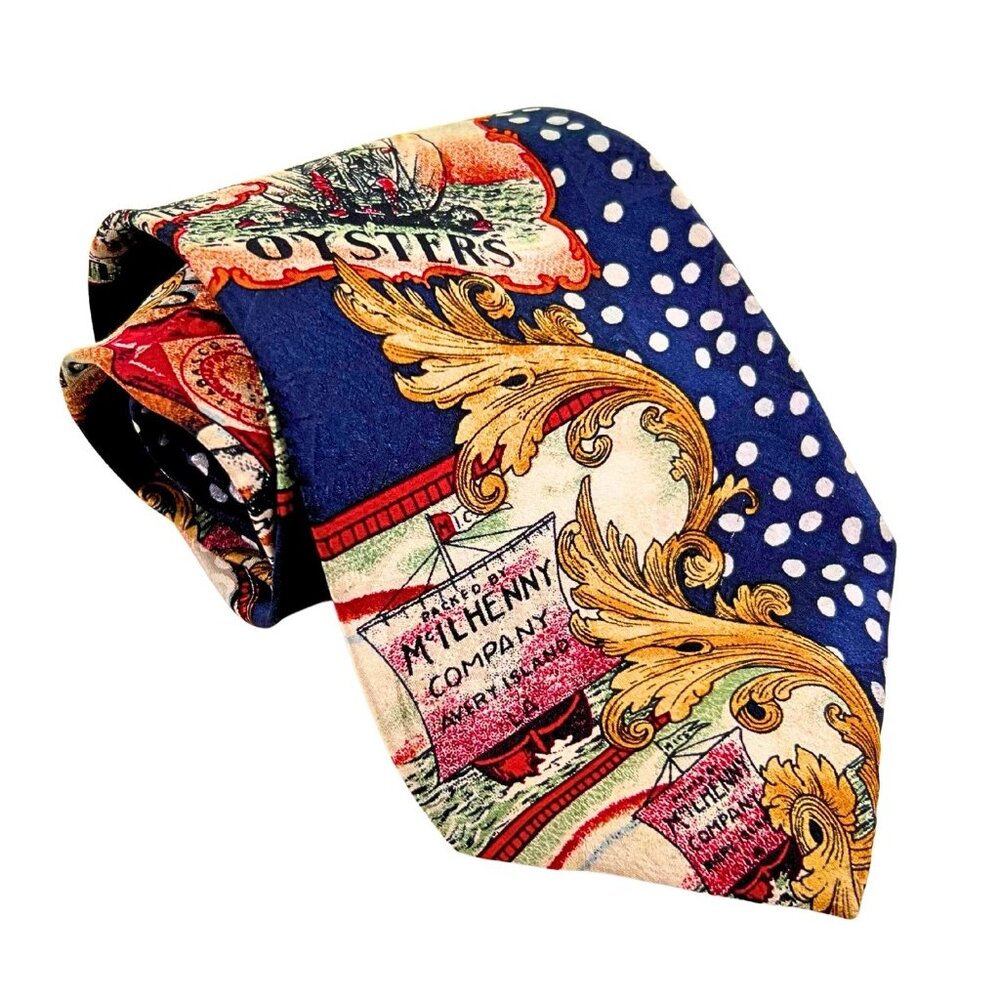 TABASCO Hot Sauce Mens Neck Tie 100% Silk USA McIlhenny Oyster Floral Unique